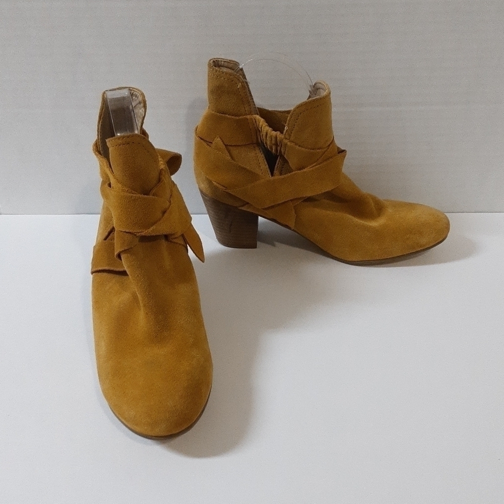Diba women block ankle boots leather suede 7.5us boho casual mustard Festival
